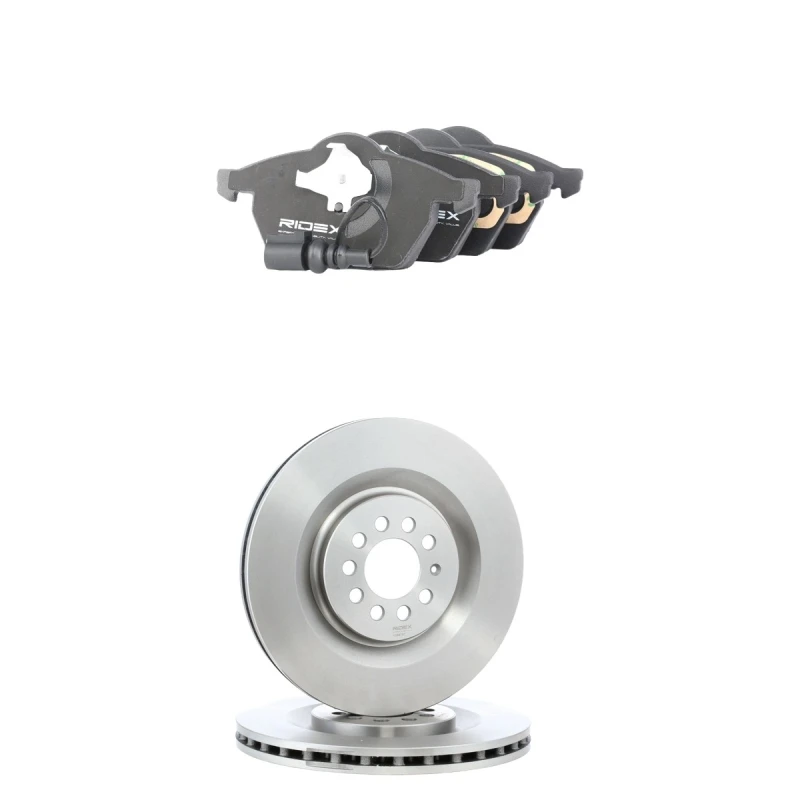 Image of RIDEX 3405B2968 Brake disc and pads set Front Axle, Brake Disc Type: Vented, incl. wear warning contact Low-Metallic Brake Set,disc brakes (3405)