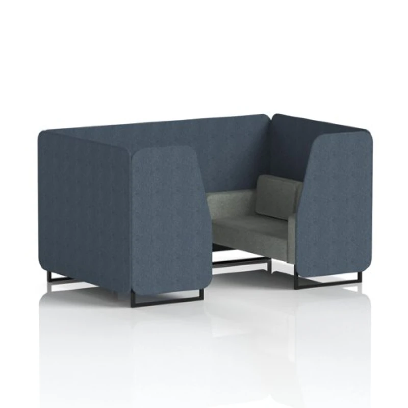 Image of Brixworth 4 Seater Office Booth with Front Panel - Black Legs in Rivet Fabric - Crucible Panels and Prime Sofa