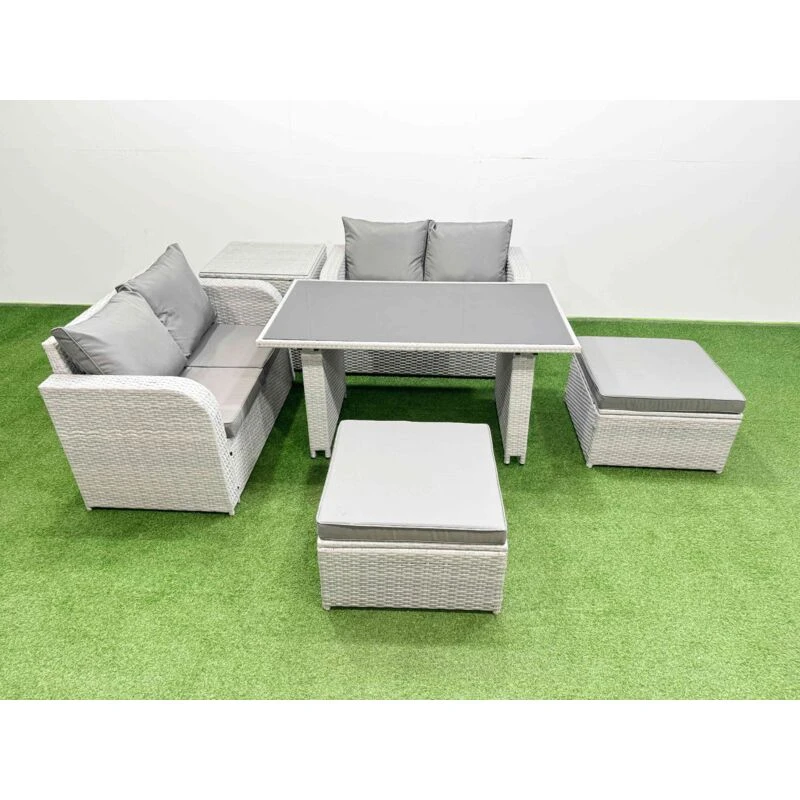 Image of Fimous 6 Pieces Outdoor PE Rattan Sofa Set with Cushions Side Table in Light Grey Light Grey Unisex