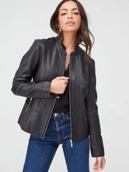 Image of Wallis Ponte Side Panel Faux Leather Jacket - Black, Size 16, Women