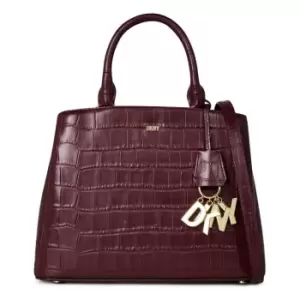 image of DKNY Paige Croc Embossed Leather Satchel - Red