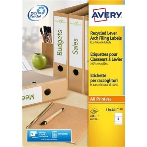 Image of Avery 61 x 192mm A4 Recycled Folder Labels White 4 Labels Per Sheet Pack of 100