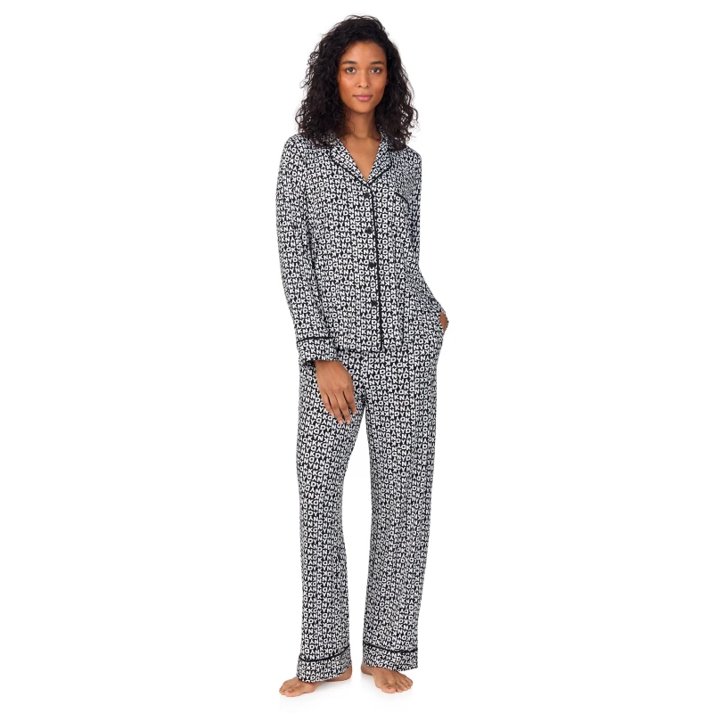 Image of DKNY Womens Print Long Sleeve Pyjama Set Black Letters female 8 (XS)