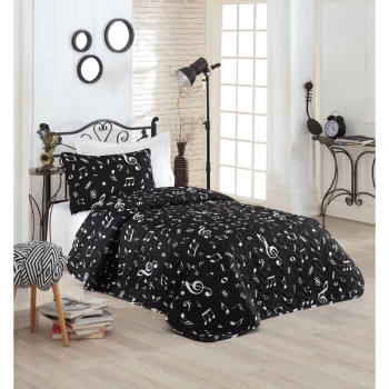 image of 162ELR9126 Melodiy - Black White Single Quilted Bedspread Set