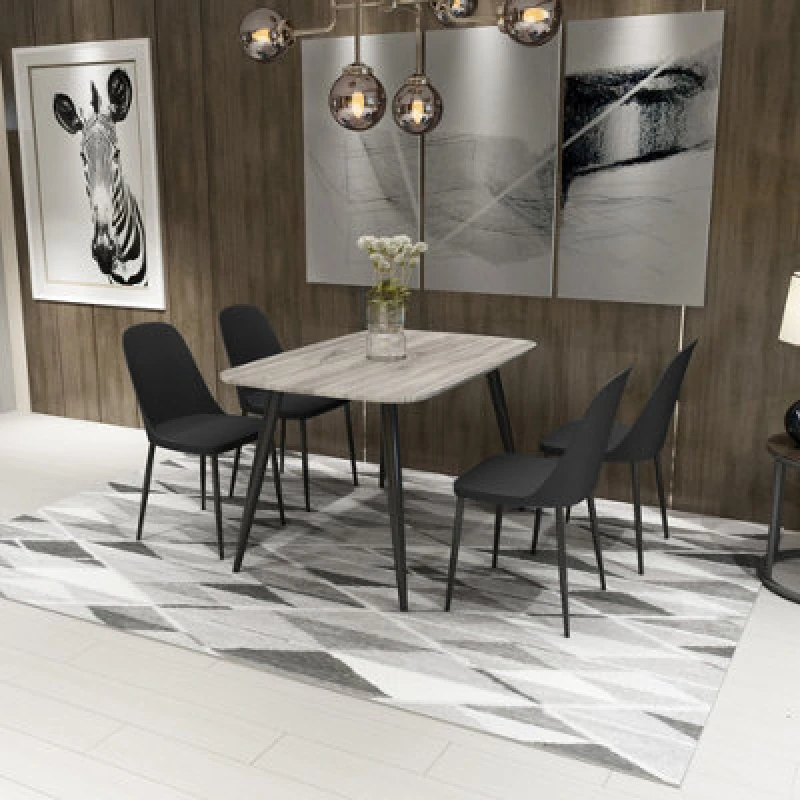 Image of Core Products Aspen Grey Oak Rect Table & 4 Black Duo Chair Dining Set, Grey ASTB3-OKSET14