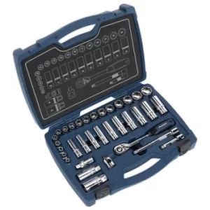 image of Sealey AK8991 Socket Set 34pc 3/8"Sq Drive 6pt WallDrive Metric