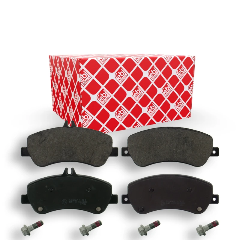 Image of FEBI BILSTEIN 16808 Brake pad set Front Axle, prepared for wear warning indicator, with bolts/screws Brake Pad Set,disc brake (402)