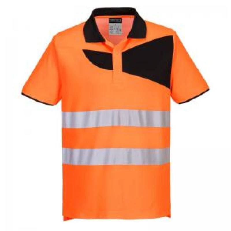 Image of Portwest PW2 Cotton Comfort Hi Vis Polo Shirt PW212OBR4XL Colour: Orange / Black