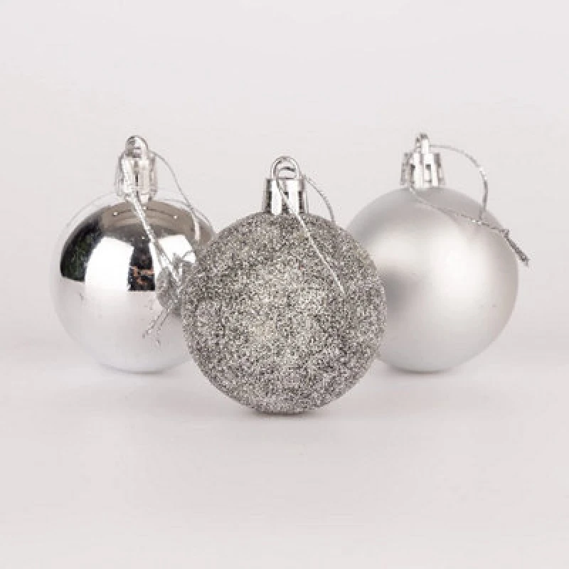 Image of Shatchi 50mm/18Pcs Christmas Baubles Shatterproof Silver,Tree Decorations Silver