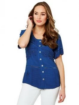 Image of Joe Browns Elegant Embroidered Blouse, Royal Blue Size M Women
