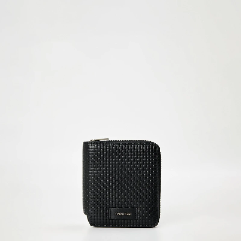 Image of Calvin Klein Mens Embossed Woven Billfold Wallet Black male One Size