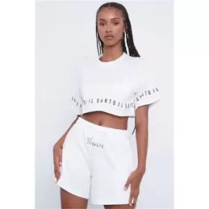 Image of I Saw It First Ecru Il Sarto Logo High Waisted Shorts - White