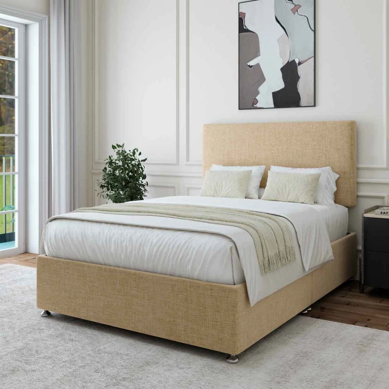 Image of Bedmaster Bedmaster Rhodes Velvet Ottoman Bed And Majestic 1000 Pocket Sprung Mattress in Light Stone Size: Double Light Stone Double Unisex 9501415