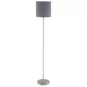 image of Pasteri - 1 Light Floor Lamp Satin Nickel with Grey Fabric Shade, E27 - Eglo