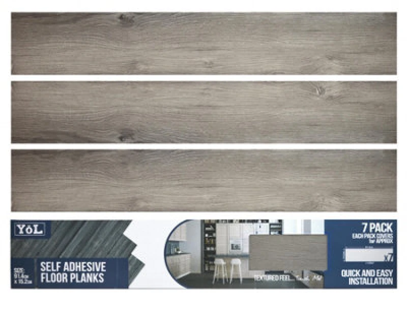 Image of Yes-Online Floor Planks Tiles Self Adhesive Dark Grey Wood Vinyl Flooring Bathroom Kitchen - Pack Of 7 6X36" - 1M²