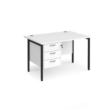 image of Office Desk Rectangular Desk 1200mm With Pedestal White Top With Black Frame 800mm Depth Maestro 25 MH12P3KWH