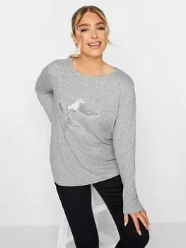 image of M&Co Grey Sequin Star Jumper, Grey, Size 12, Women