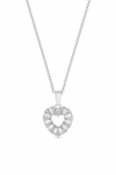 Image of Sterling Silver 925 Cubic Zirconia Open Heart Pendant Necklace