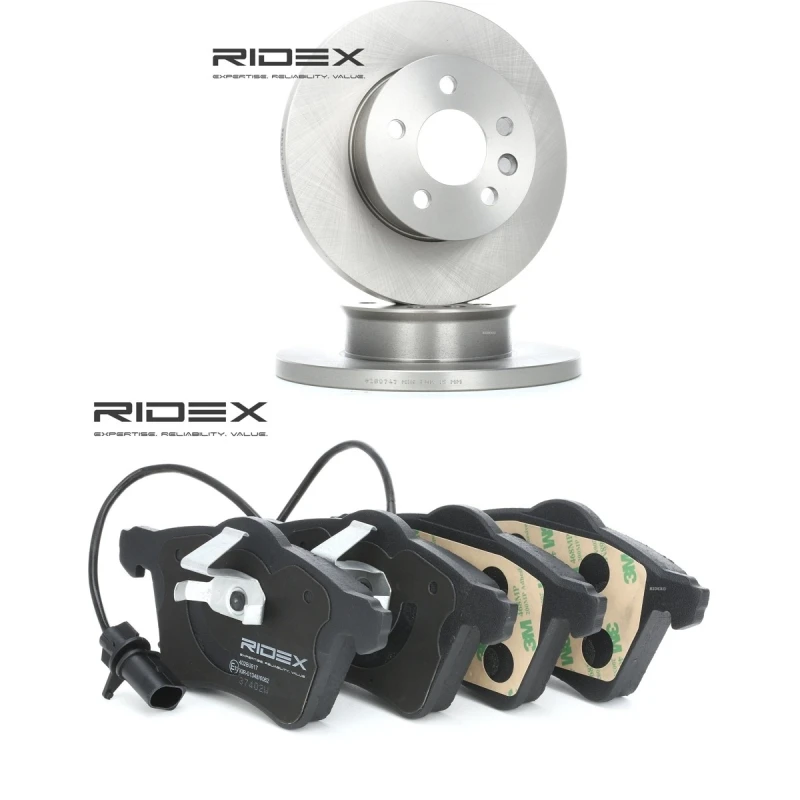 Image of RIDEX 3405B2143 Brake disc and pads set Front Axle, Brake Disc Type: Solid Brake Set,disc brakes (3405)