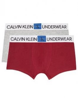 Image of Calvin Klein Boys 2 Pack Logo Waistband Boxer - Red/Grey, Size Age: 14-16 Years