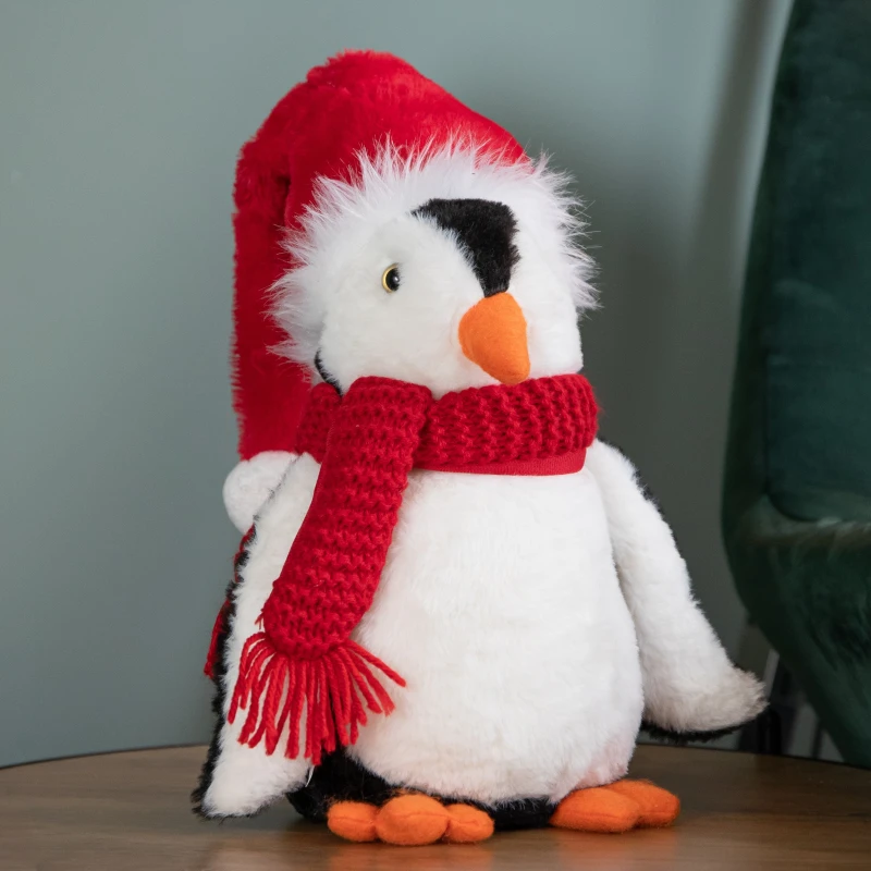 Image of 40cm Soft Cuddly Puppa Penguin Christmas Decoration with Santa Hat