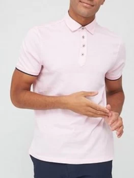 Image of Ted Baker Soya Herringbone Polo Shirt - Pale Pink, Size 6, Men