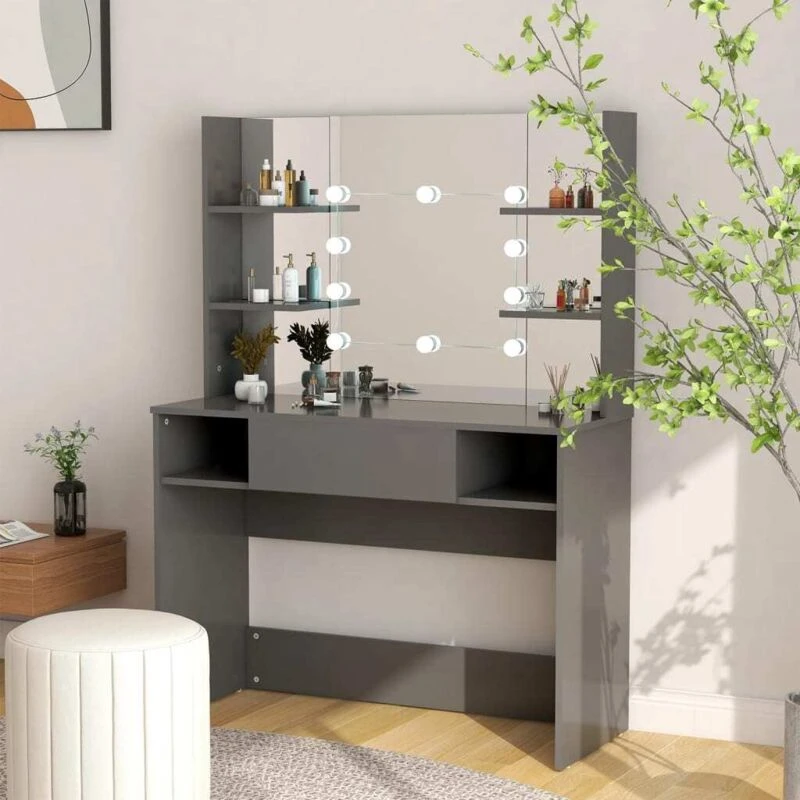 Image of VIDAXL Makeup Table with LED Lights 100x40x135cm mdf Grey Vidaxl 8720286391686