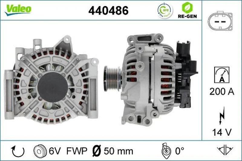 Image of VALEO 440486 Generator VALEO RE-GEN REMANUFACTURED Alternator Charging Current: 200A, Voltage: 14V Alternator (4)