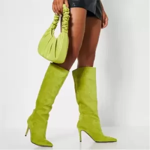 Image of I Saw It First Faux Suede Stiletto Heel Knee High Boots - Green