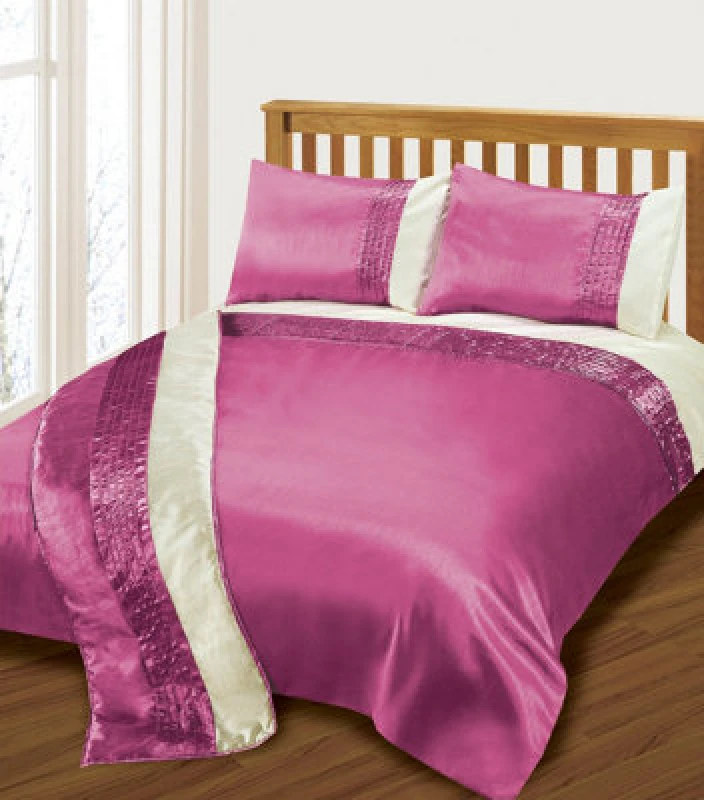 Image of Intimates Elegant Faux Silk Finish Duvet Cover & Pillowcase Set, Luxury Bedding Ensemble, Easy-Care Machine Washable - Fuchsia
