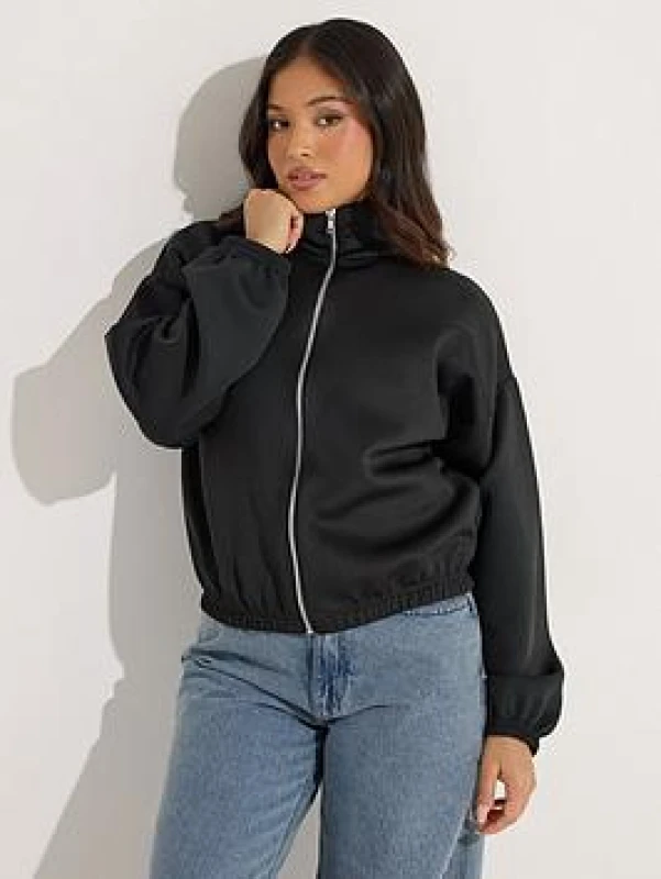 Image of PixieGirl Womens Petite Funnel Neck Jacket in Black Size: 12 Black Female 12