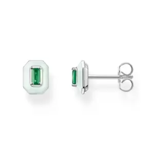 image of THOMAS SABO Silver Pastel & Emerald Green Octagon Stud Earrings