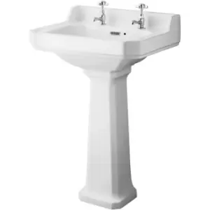 image of Richmond 560mm Basin with 2 Tap Holes and Full Pedestal - CCR019 - White - Hudson Reed