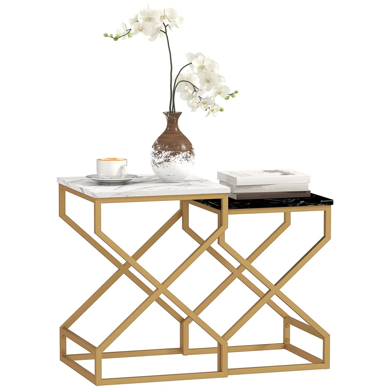 Image of HOMCOM Nest Of Tables - Coffee Table Set with Steel Frame Black/White TJ Hughes Black 5063603854123
