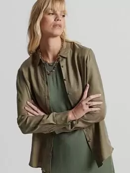 Image of Superdry Studios L/s Cupro Shirt - Green, Size 10, Women