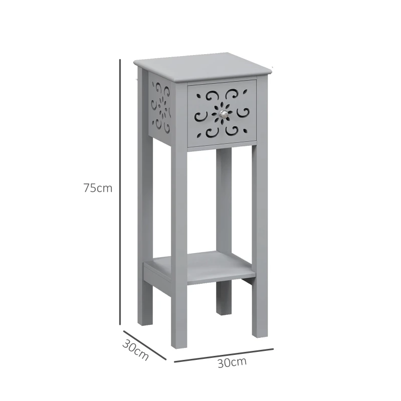 Image of HOMCOM Bedside Table Set, End Table Set with Drawer and Storage Shelf, Grey 83B-178V80GY