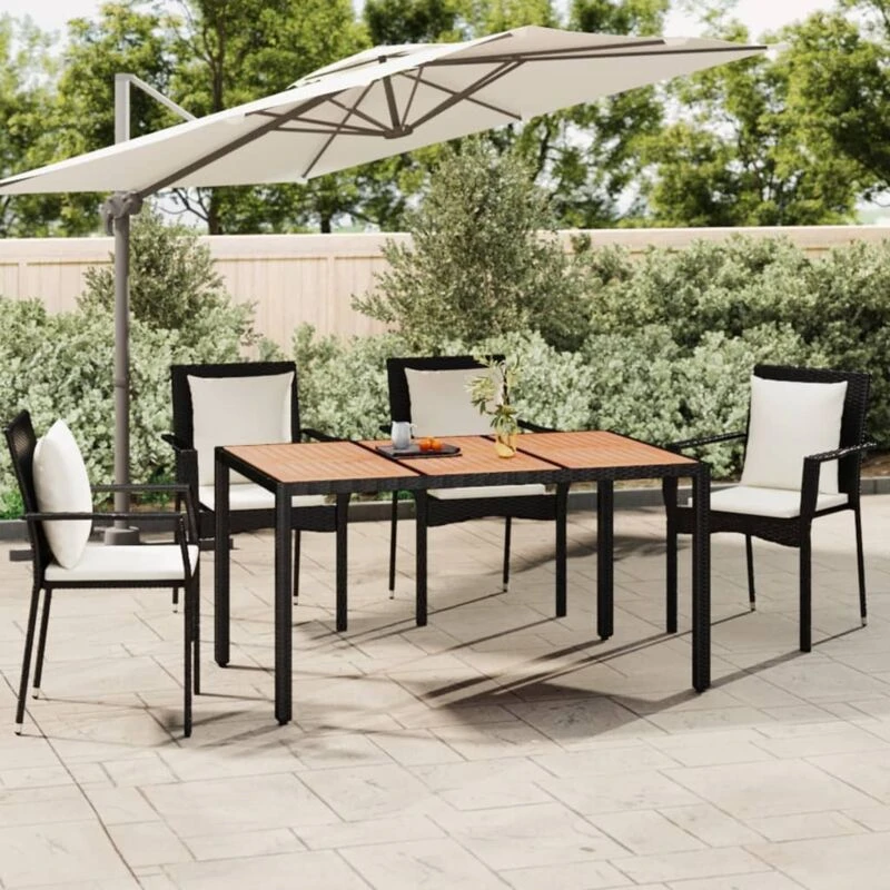 Image of VIDAXL Vidaxl - Garden Table with Wooden Top Black Poly Rattan&Solid Wood Acacia 319551