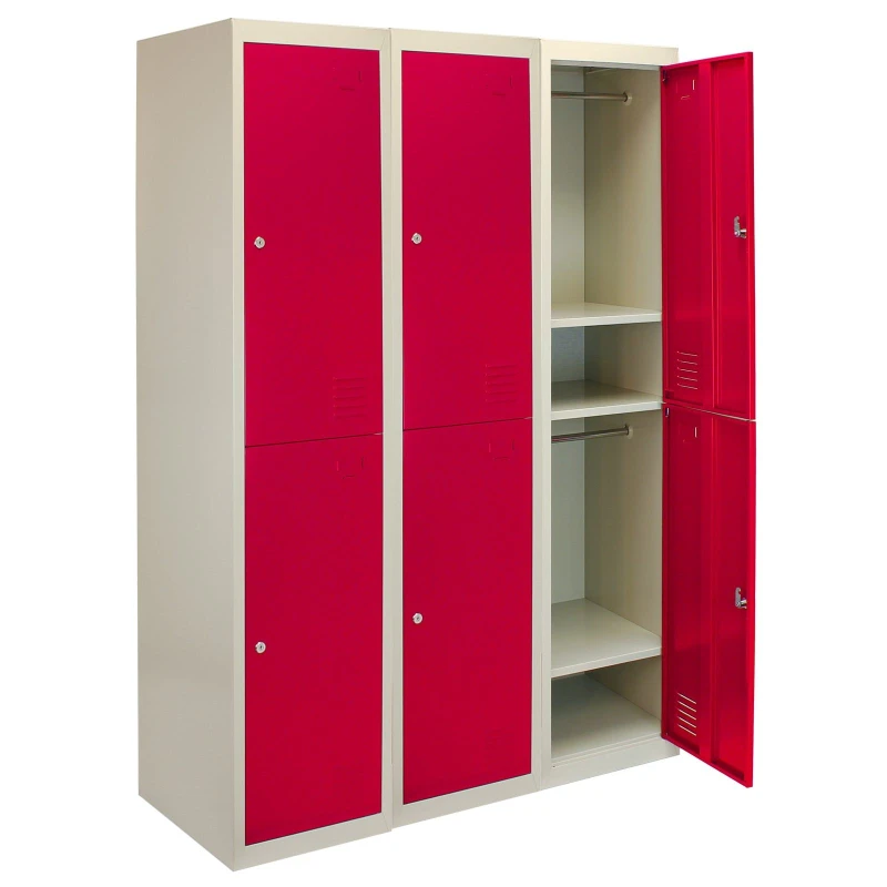 Image of MonsterShop 3 X Metal Storage Lockers - Two Doors, Red - Flatpack