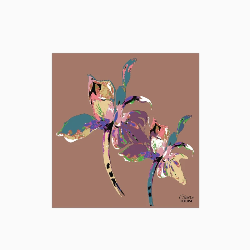 Image of Claire Louise Flora Pop Mocha Mousse Iris Glass Kitchen Splashback Size: 600mm x 600mm Multicolor Unisex 600mm x 600mm