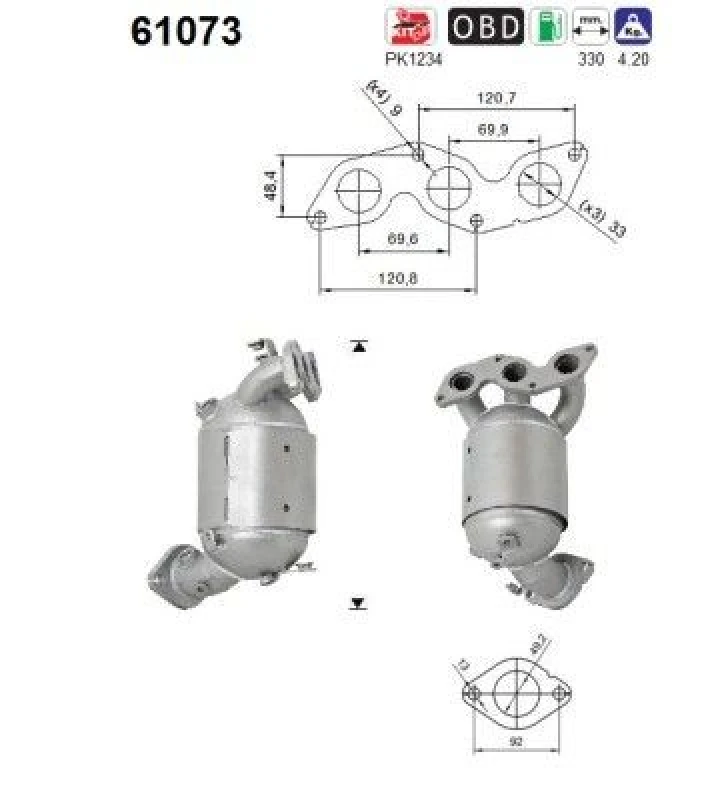 Image of AS Catalytic converter AS 61073