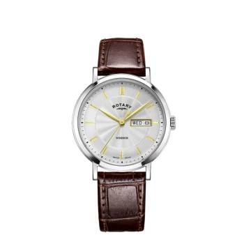 Image of Mens Rotary GS05420-02 Windsor Day Date Brown Strap Wristwatch Colour - Black