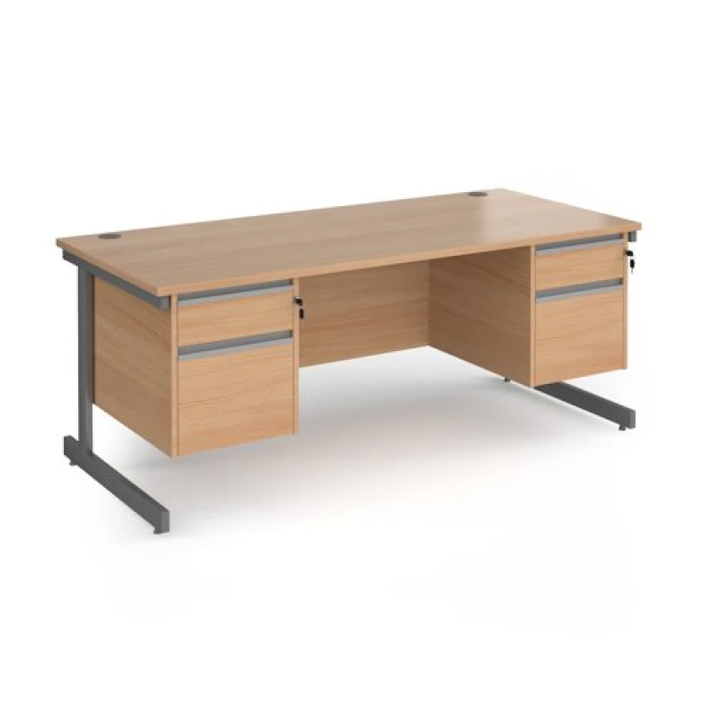 Image of Contract 25 Office Desk Rectangular Desk 1800mm With Double Pedestal Beech Top With Graphite Frame 800mm Depth Contract 25 CC18S22-G-B Beech C