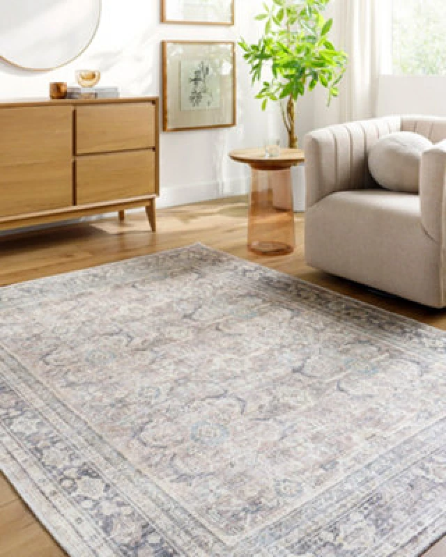 Image of Becki Owens X Livabliss Machine Washable Modern Oriental Light Silver Darling Area Rug 200 X 275cm - Ideal For Living Room