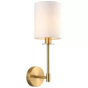 image of Merano Pistoia Shade Wall Lamp, Satin Brass Plate, Vintage White Fabric