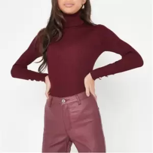 Missguided Petite Rib Roll Neck Knit Bodysuit - Red