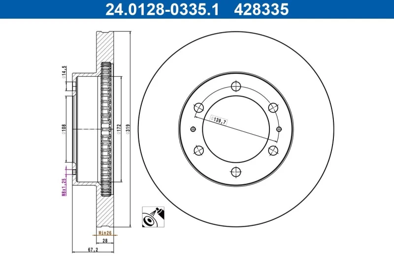 Image of Brake disc ATE 24.0128-0335.1