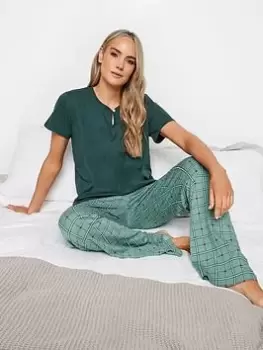 image of Long Tall Sally Heart Check Wide Leg Pj Set, Green, Size 10-12, Women