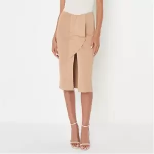 image of Missguided Rib Drape Front Midi Skirt - Beige