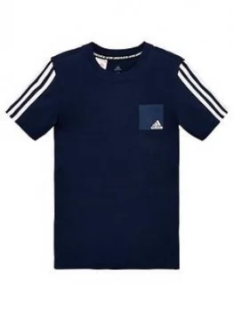 Image of Boys, adidas Childrens Logo Short Sleeve T-Shirt - Navy, Size 11-12 Years