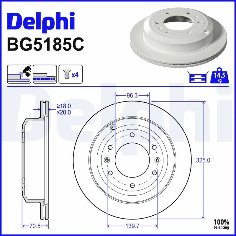 Image of DELPHI Brake disc DELPHI BG5185C